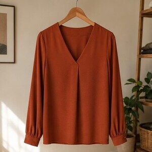 Rust Crepe V Neck Blouse